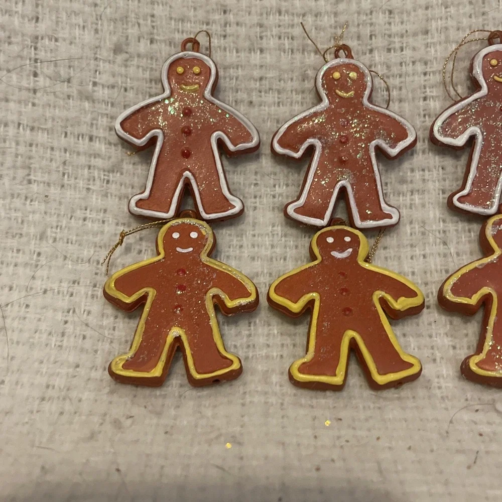 6 Vintage Sugared Gingerbread Christmas Ornaments Candy Cookie Hong Kong‎ Resin